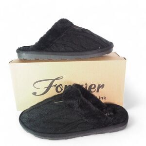 Forever Real-53 Cable Knit Slip-on House Slippers Black Women's 5